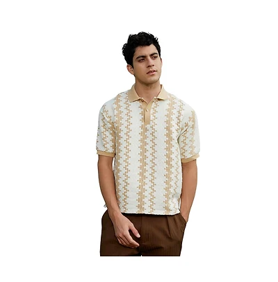 Campus Sutra Men's Buff Beige & Cream White Indie-Block Polo T-Shirt