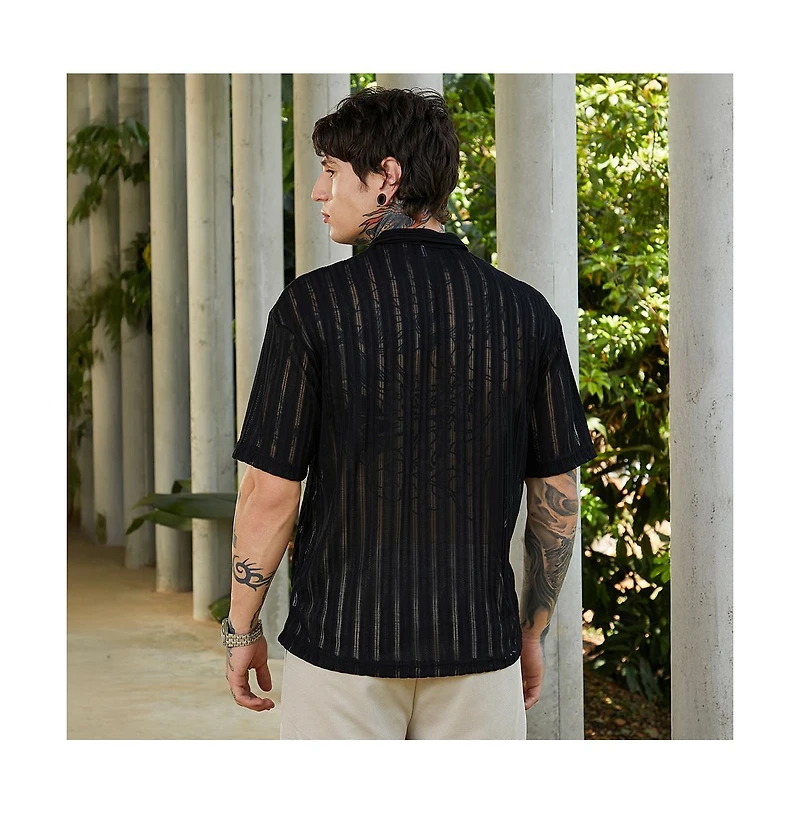 Campus Sutra Men's Onyx Black Duo-Striped Relaxed Polo T-Shirt