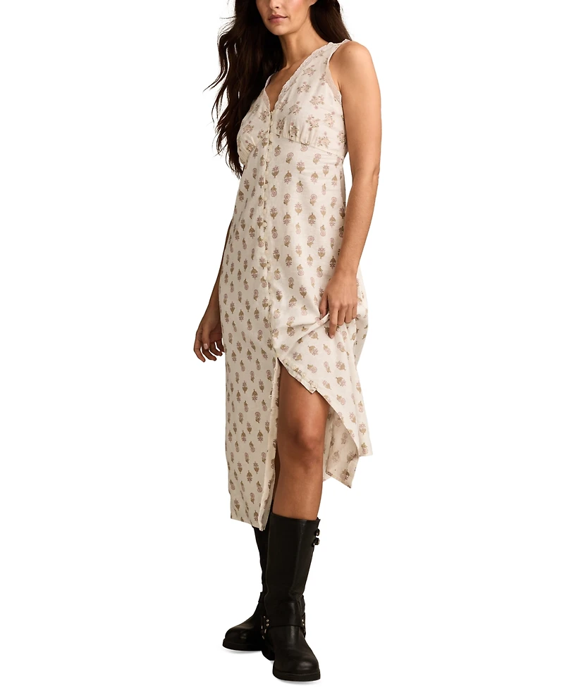 Lucky Brand Women's Printed Button-Front Sleeveless Midi Dress