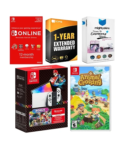 Nintendo Switch Oled Console Mario Kart 8 Bundle with Animal Crossing New Horizons, Nso 12 Month Family Membership