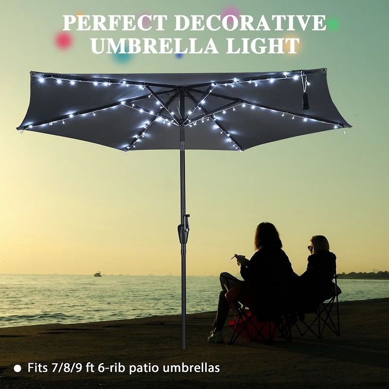 Solar String Light Fit 6-Rib 7/8/9 Ft Outdoor Patio Umbrella 96 Led Cold White