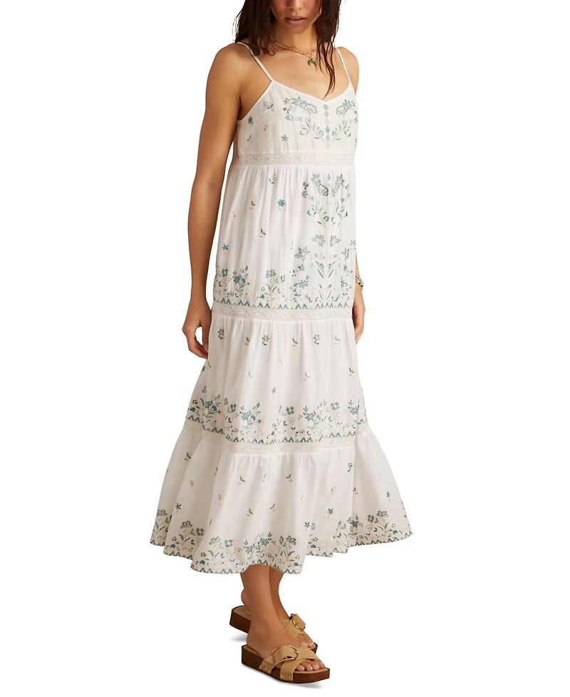 Lucky Brand Women's Embroidered Floral Sleeveless Maxi Dress