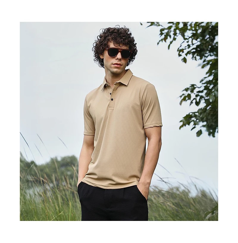 Campus Sutra Men's Buff Beige Solid Knit Polo T-Shirt