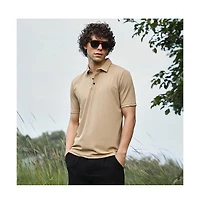 Campus Sutra Men's Buff Beige Solid Knit Polo T-Shirt