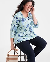 Style & Co Plus Size Printed 3/4-Sleeve Top, Exclusively at Macy's