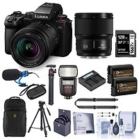 Panasonic Lumix S5II Mirrorless Camera, Black, with Lumix S 20-60mm f/3.5-5.6 and 85mm f/1.8 Lens, Bundle with Flash, 128GB Memory Card, Backpack, 2x