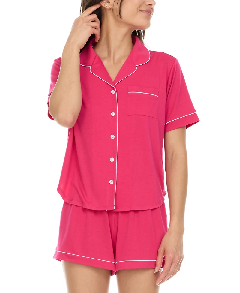 Flora by Nikrooz Women's Annie Button Down Shorty Notch Pajama Set, 2 Piece