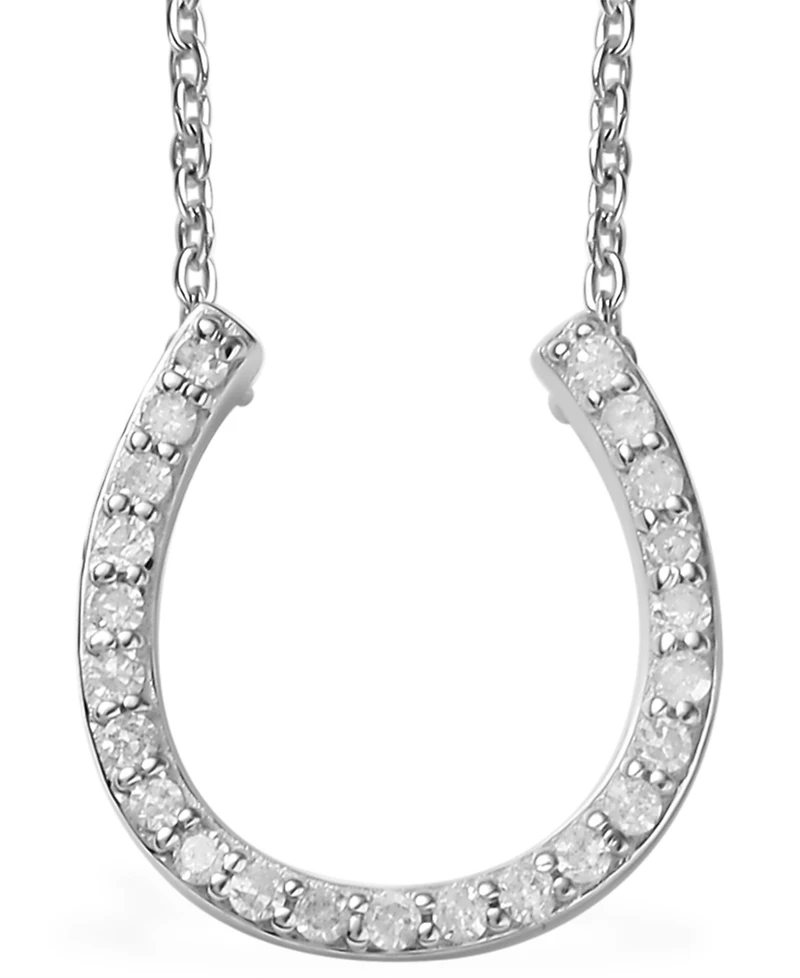 Diamond Horseshoe 18" Pendant Necklace (1/8 ct. t.w.) in Sterling Silver or 14k Gold-Plated Sterling silver