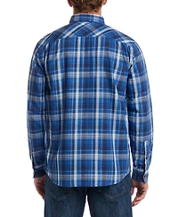 Weatherproof Vintage Men's Long Sleeve Button-Down Burnout Plaid Flannel Shirt