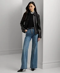 Lauren Ralph Women's Buttoned Leather Jacket