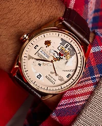 Citizen Eco-Drive Men's Disney Mickey Mouse Brown Leather Strap Watch 42mm