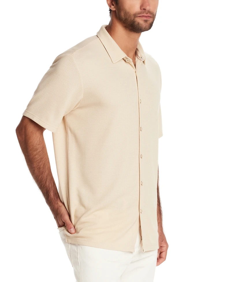 Weatherproof Vintage Men's Short Sleeve Waffle-Knit Button-Front Shirt