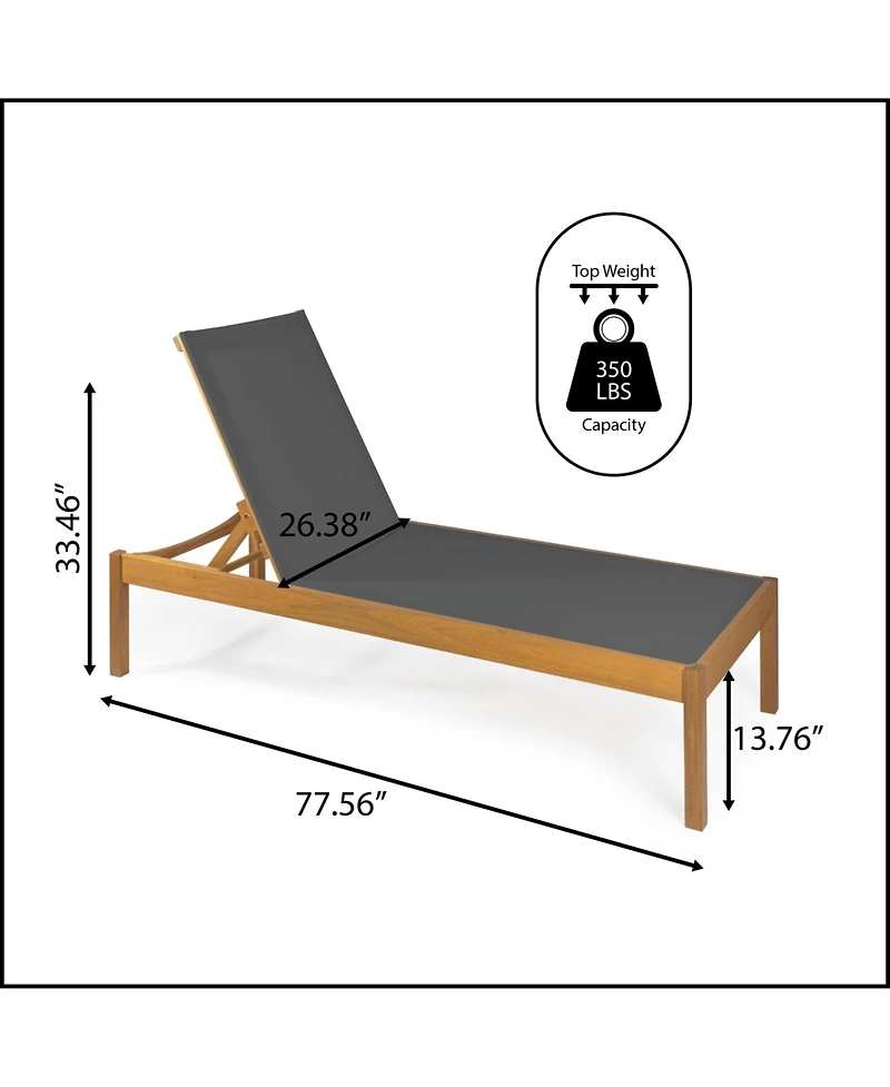 Jonathan Y Mallorca Modern Classic Foldable Adjustable Wood Chaise Outdoor Lounge Chair with Cushion & Wheels