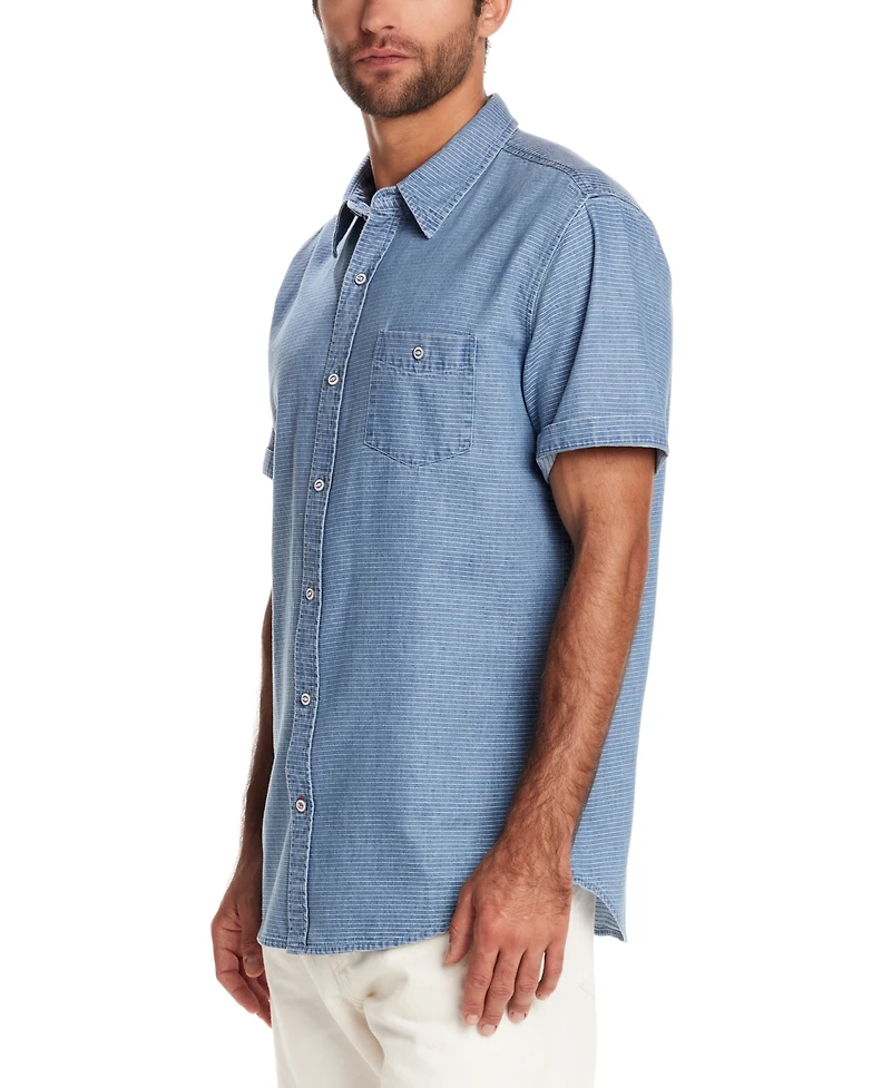 Weatherproof Vintage Men's Short Sleeve Striped Denim Button-Front Shirt