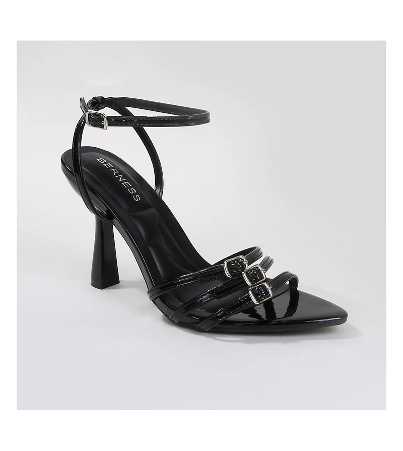 Chic Triple Buckle Patent Heeled Sandals