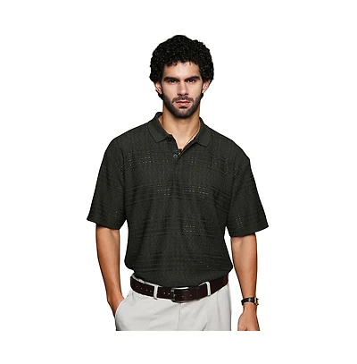 Campus Sutra Men's Midnight Black Bohomian Oversized Polo T-Shirt