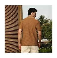 Campus Sutra Men's Coffee Brown Crease-Tactile Cuban Polo T-Shirt