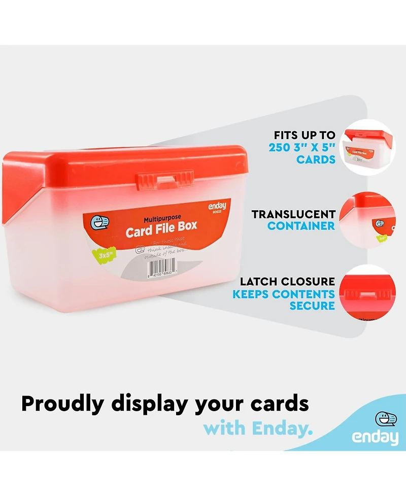 Enday Index Card Holder Red, 3x5 Note Flash Organizer Case, File w/flip top, Notecard Recipe, Holder, Holds 250 Cards (1 Pc)