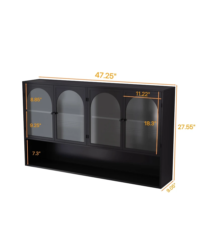 Streamdale Four-door Glass Storage Cabinet (Black)