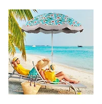 6.5 feet Beach Umbrella with Fringe Outdoor Tassel Push Button Tilt