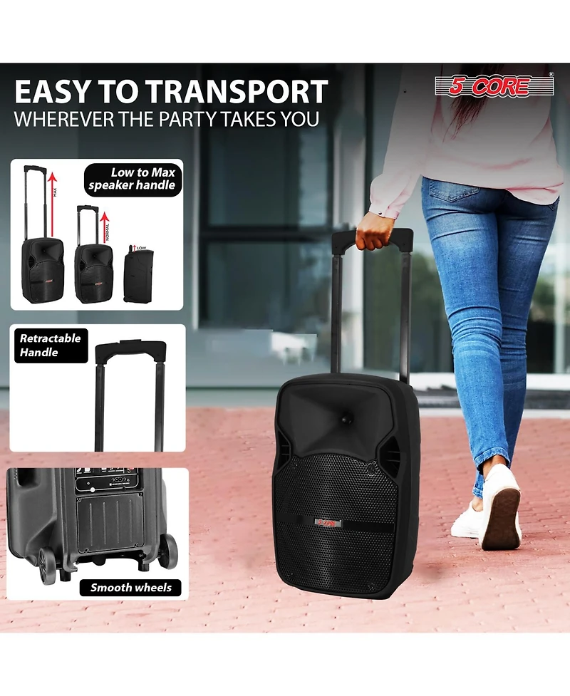 5 Core 10 Inch Pair Tws Pair Bluetooth Party Speakers 400 Watt Portable Karaoke Pa System Rechargeable Loudspeaker + Tripod Stand x Wireless Mics Led