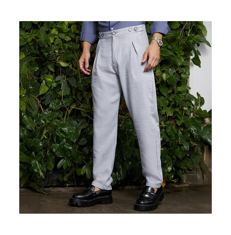 Campus Sutra Men's Cloud Grey Pleated Tailored Trousers