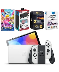 Nintendo Switch White Oled Console with Princess Peach: Showtime!, Surge Accessory Gaming Kit, MightySkins Console and Controller Skin Voucher, and 2