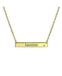 Bling Jewelry Horizontal Sideway Flat Bar Name Plated Pendant Necklace Gold Sterling Silver With Crystal