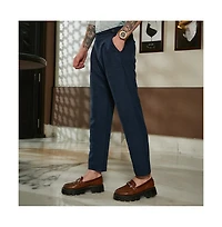 Campus Sutra Men's Prussian Blue Pleated Tailored Trousers