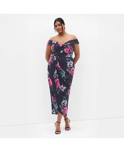 City Chic Plus Claire Print Off Shoulder Dress