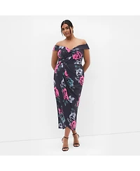 City Chic Plus Claire Print Off Shoulder Dress