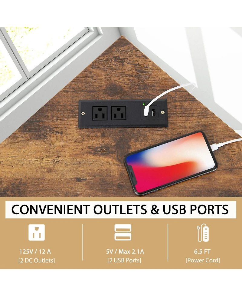 Triangle Computer Corner Desk with Charging Station