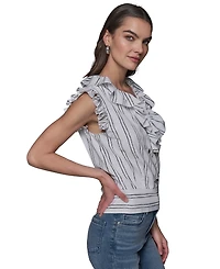 Karl Lagerfeld Paris Women's Stripe-Print Ruffled Top