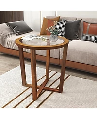 Modern Round End Table Sofa Side Table with Tempered Glass Top