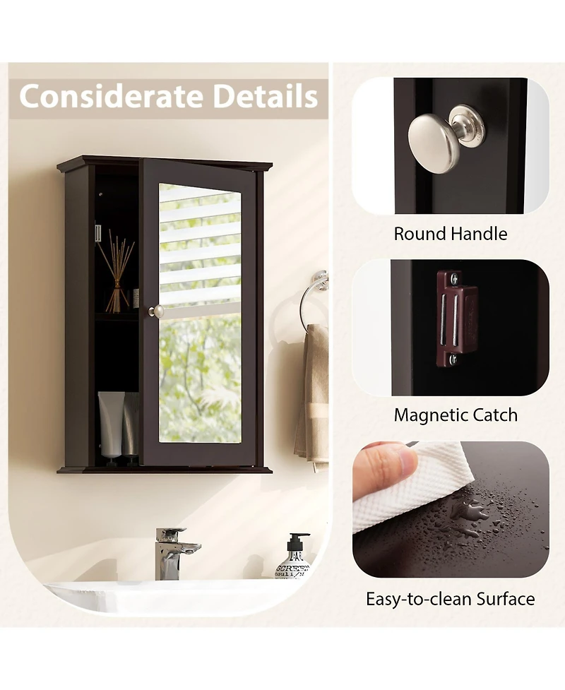 Bathroom Wall Cabinet with Single Mirror Door