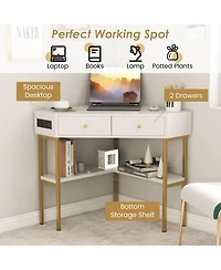 Space Saving Corner Computer Desk with 2 Large Drawers
