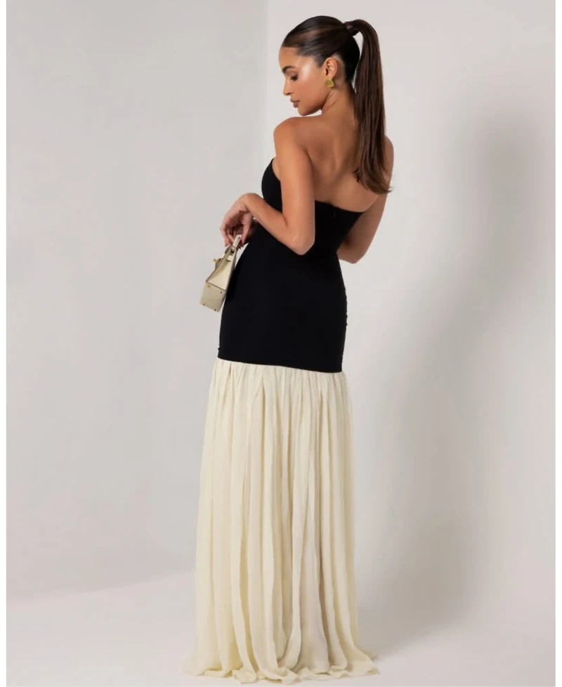 Heiress Beverly Hills Women's Strapless Cream Chiffon Maxi Dress