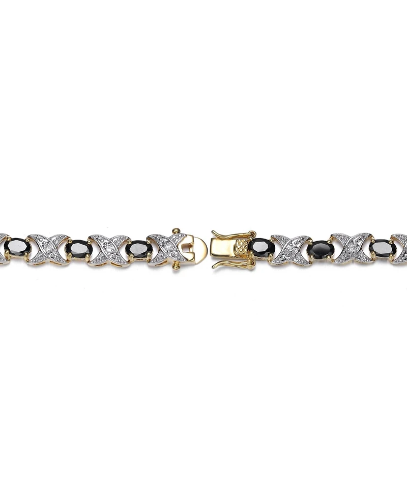Sterling Silver 14K Gold-Plated with Black Cubic Zirconia Link Bracelet