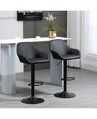 Set of 2 Adjustable Pu Leather Bar Stools with Swivel Seat, Backrest and Footrest for Kitchen-The Pop Home