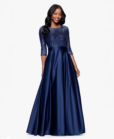 Betsy & Adam Embellished Satin Gown