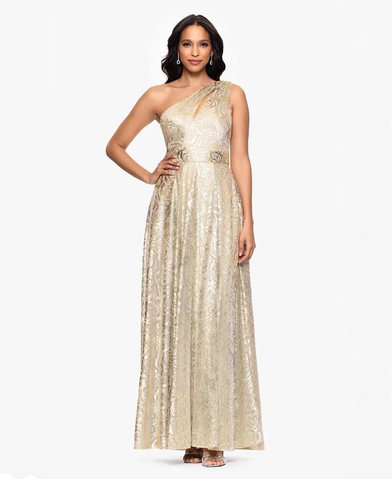 Betsy & Adam Women's Metallic One-Shoulder Dress