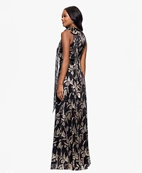 Betsy & Adam Women's Metallic-Print Long Halter Dress