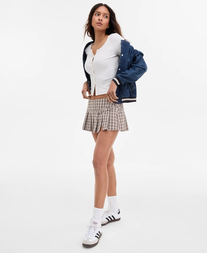 Madden Girl Juniors' Denim Varsity Bomber Jacket