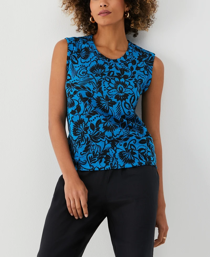 Ella Rafaella Petite Floral Print Cuffed Sleeveless Tank Top