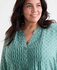 Style & Co Plus Printed V-Neck Ruffle-Cuff Blouse