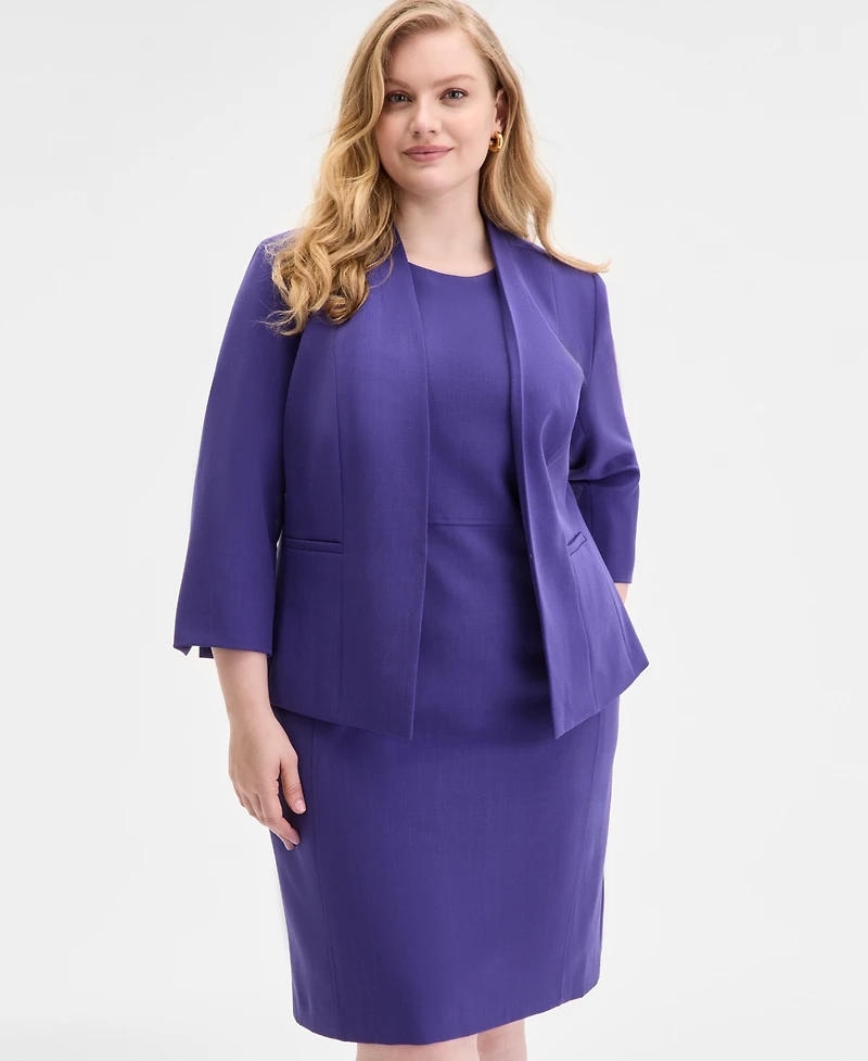 Kasper Plus Collarless 3/4-Sleeve Blazer