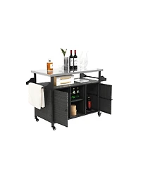 Outdoor Wicker Rolling Cart with Stainless Steel Top