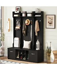 Entryway Hall Tree: Bench, Coat Rack