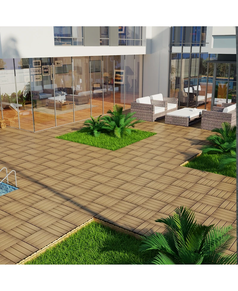 Oak Wpc Patio Tiles - 22 Pack - Interlocking Decking