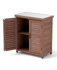 Potting Bench with Storage & Metal Top - Outdoor Garden Workstation